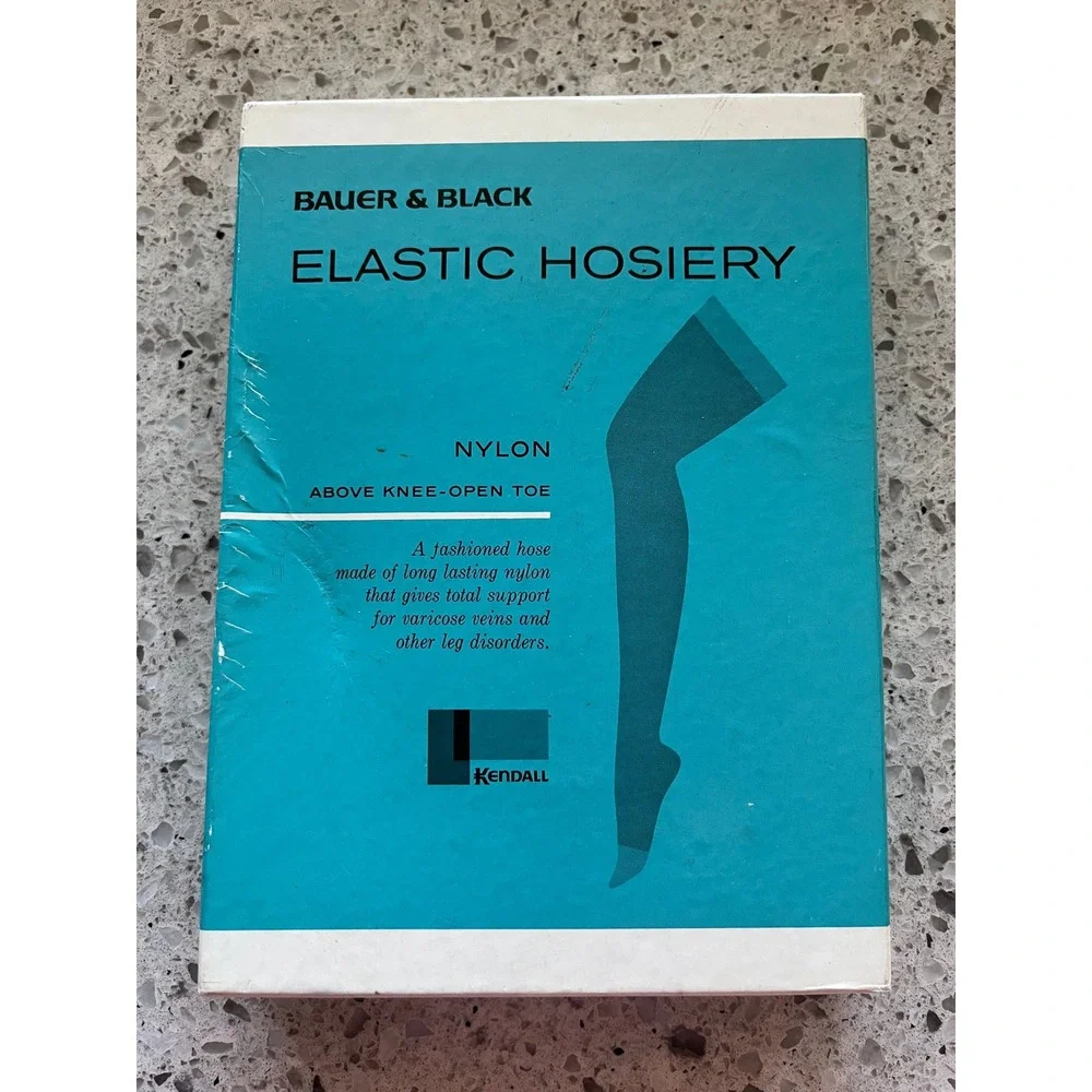 Vtg 1967 Bauer & Black Elastic Hosiery N-1 Nylon Open Toe Support Hose Medium